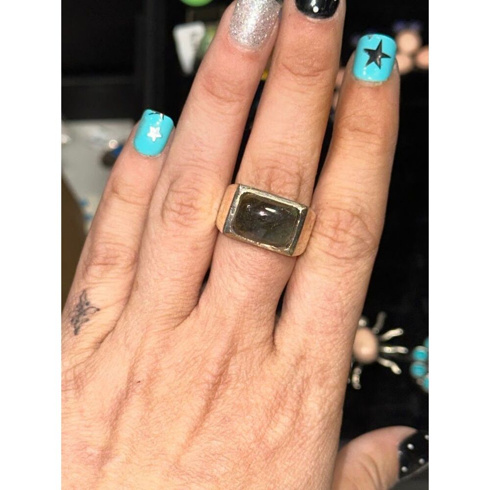 Labradorite Rectangle Sterling Silver Overlay Ring Size 9